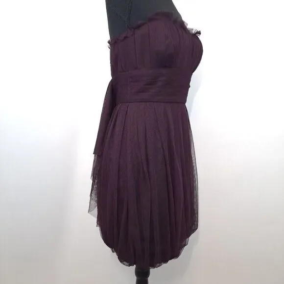 Vera Wang Maids Tulle Bubble Hem Strapless Back Zip Plum Color Dress - Picture 3 of 10